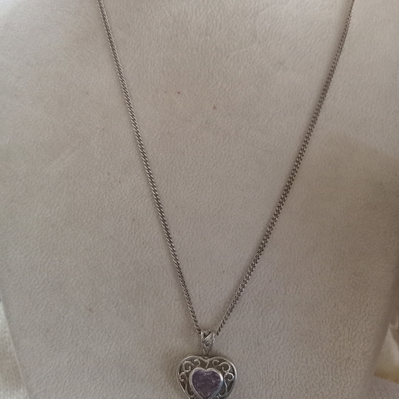 Amethyst Heart shape Sterling Silver necklace made in Italy .925  9 in drop - Picture 6 of 7